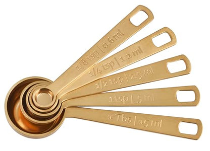 Le Creuset Measuring Spoons, Gold, Set of 5 (1/8,1/4,1/2,1Tsp,1Tb)