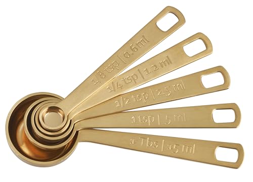 Le Creuset Measuring Spoons, Gold, Set of 5 (1/8,1/4,1/2,1Tsp,1Tb)