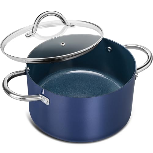 MICHELANGELO 6 Quart Stock Pot with Lid, Non Toxic Cooking Pot, Ceramic Soup Pots with Lid, Non Stick Pot with Stainless Steel Handle, Induction Compatible