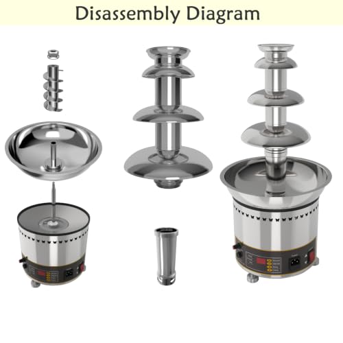 PreAsion Chocolate Fountain 110V Electric 4-Tiers Digital Chocolate Fountain Melting Machine Heating Fondue Fountain,3kg of chocolate