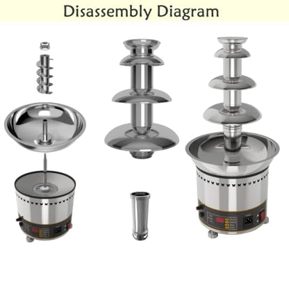 PreAsion Chocolate Fountain 110V Electric 4-Tiers Digital Chocolate Fountain Melting Machine Heating Fondue Fountain,3kg of chocolate