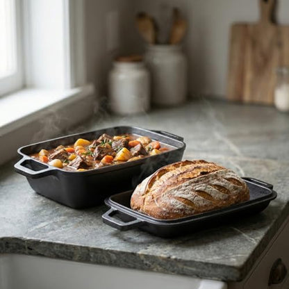 Flavehc Oval Cast Iron Dutch Oven for Bread Baking 12x8 Inch Pre-Seasoned Bread Pan with Lid 6QT Cast Iron Bread Dutch Oven for Sourdough