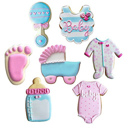 Ann Clark 7-Pc. Baby Shower Cookie Cutter Set, Made in USA, Baby Onesie, Footie Pajamas, Bottle, Rattle, Bib, Footprint and Carriage