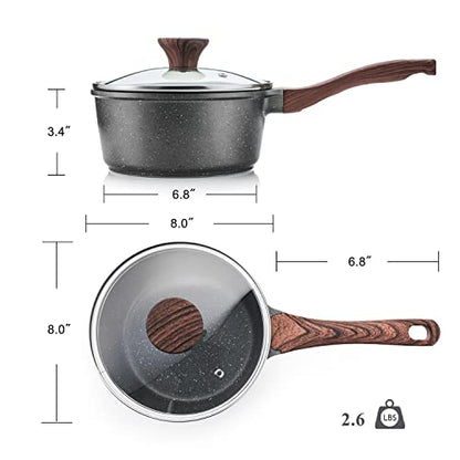 SENSARTE Nonstick Saucepan with Lid, 2.5 Quarts Medium Pot with Swiss Granite Coating, Stay-cool Handle, Sauce Pan Small Kitchen Cooking Pot, Induction Comptable, Free of Intentionally Added PFOA
