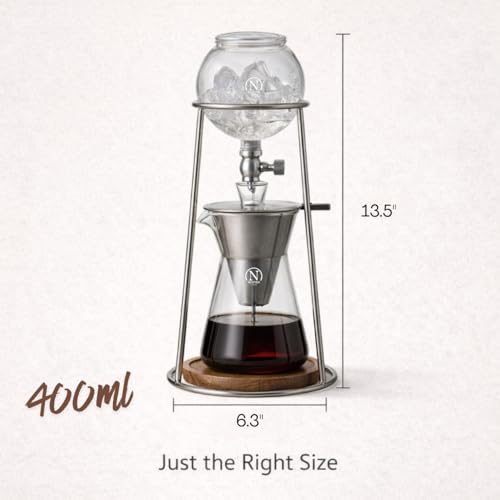 Nispira Iced Coffee Cold Brew Drip Coffee Maker Stainless Steal, 400mL, Borosilicate Glass