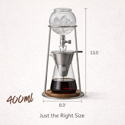 Nispira Iced Coffee Cold Brew Drip Coffee Maker Stainless Steal, 400mL, Borosilicate Glass