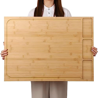 BAMOTTO CRAFTBAMBOO 30 x 21 in Extra Large Bamboo Cutting Board, Stovetop Cover, Sink Cover, Noodle Board with Detachable Legs & Detachable Non-Slip Front Lip for Kitchen Countertop