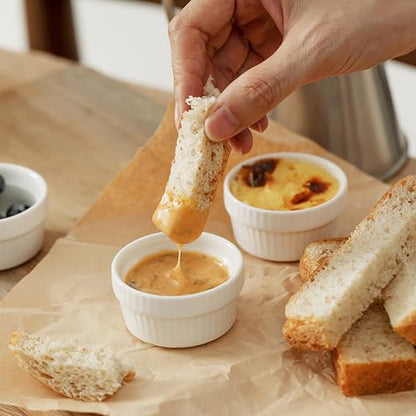 Feenmai Ramekins 2 oz Oven Safe - Ceramic Creme Brulee Ramekins Set of 6, Small Desserts Baking Bowls, Porcelain Souffle Dishes Pudding Custard Cups, White Dipping Bowls - RAMEKIN DISH