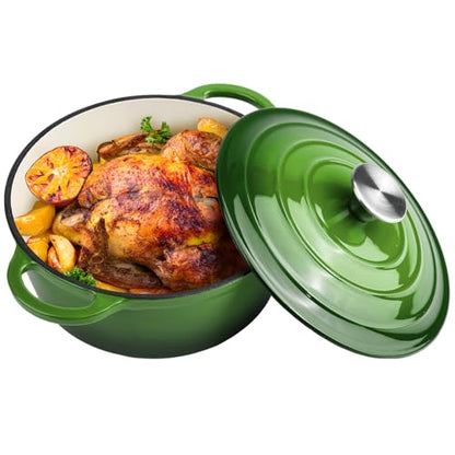 6 Quart Dutch Oven Enameled Cast Iron with Lid - Big Dual Handles - Oven Safe up to 500°F - Classic Round Pot for Versatile Cooking (Green, 6 QT)