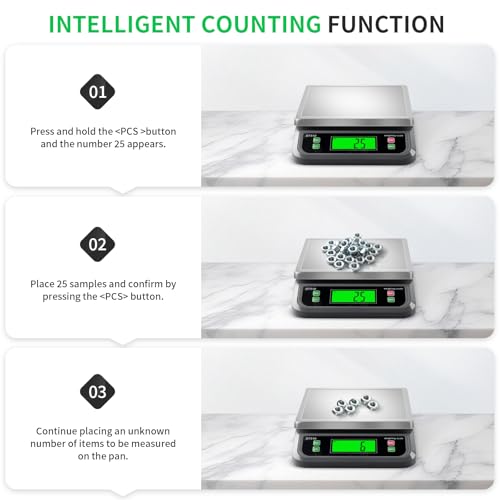 Large Digital Kitchen Scale 88lbs/40kg with 6 Unit Stainless Stee Food Scales with Tare and PCS Funtion LCD Display for Baking, Bread, Cooking, Meat, Vegetables, Farm with Adapter Grey