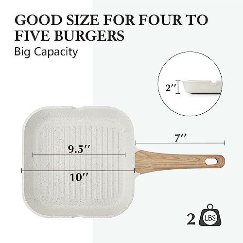 SENSARTE Nonstick Ceramic Grill Pan for Stove Tops, Versatile Square Grilling Pan with Pour Spouts, Durable Grill Skillet for All Stoves (Gas, Electric, Induction) Non-toxic PTFE/PFAS/PFOA Free