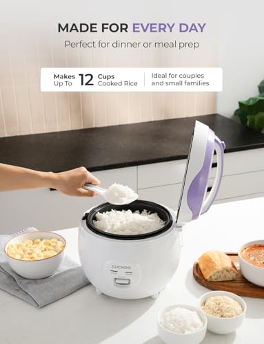 CUCKOO Basic Rice Cooker 6-Cup Uncooked / 12-Cup Cooked, Versatile Rice Maker with Non-Stick Inner Pot, Easy to Use, Auto Keep Warm, White/Purple (CR-0671V)