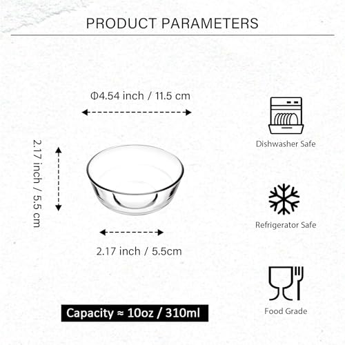 binsakao Small Glass Bowls Set of 6 - Clear Glass Prep Bowls - Serving Bowls Dishes for Dessert, Candy, Nuts, Ice Cream, Snack (4.5 inch, 10 oz)