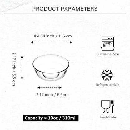 binsakao Small Glass Bowls Set of 6 - Clear Glass Prep Bowls - Serving Bowls Dishes for Dessert, Candy, Nuts, Ice Cream, Snack (4.5 inch, 10 oz)