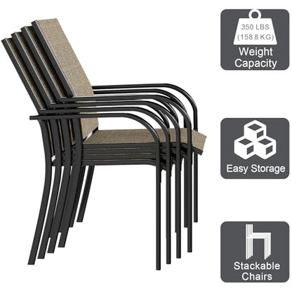 AECOJOY 5 Piece Patio Table and Chair Set for 4, Outdoor Dining Set Includes 51.2" Rectangle Table with 1.73" Umbrella Hole, 4 Stackable Textilene Chairs, for Garden, Backyard and Poolside, Dark Gray