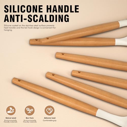AVGPD Silicone Cooking Utensils Set, Silicone Utensils for Cooking, 446° Heat Resistant Kitchen Utensil Silicone Spatula Sets, Kitchen Gadgets for Non-Stick Cookware BPA FREE (Cream White)