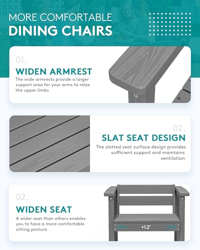 SERWALL 9-Piece Outdoor Dining Set, 60" - 83" Expandable Outdoor Dining Table and 8 HDPE Chairs, All Weather HDPE Outdoor Furniture Set for Backyard, Garden, Grey