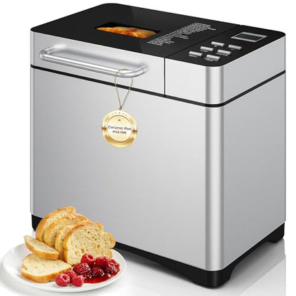 Manastin 19-in-1 Bread Maker Pro, 2LB Bread Machine with Fruit and Nut Dispenser, Stainless Steel Housing, Nonstick Baking Pan, 2 Pound Bread Maker Machine, Ideal Kitchen Gift for Home Bakers