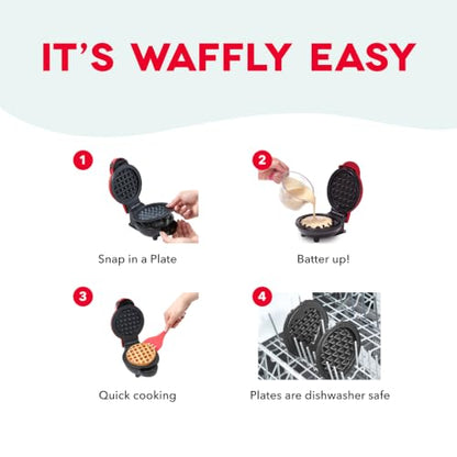 Dash MultiMaker® Mini System - Compact Waffle Maker for Family Breakfasts - Removable Griddle Plates & nonstick surface - 5 Plates - Red