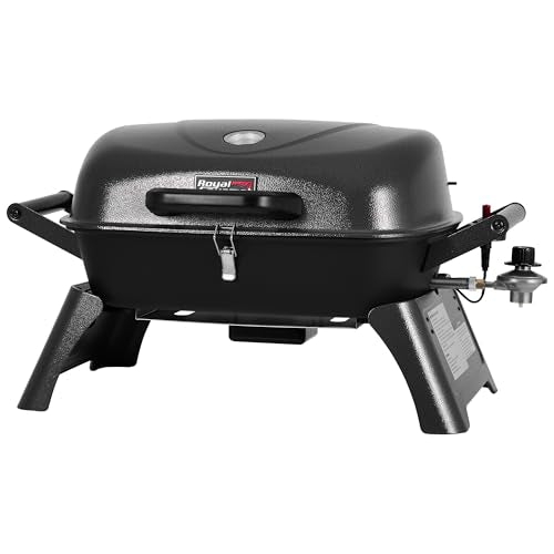 Royal Gourmet GT2006 Portable Tabletop Gas Grill, 12,000 BTU Output for Outdoor Camping, Foldable Legs, Piezo Ignition, Built-in Thermometer, for Tailgates and Camping Trips, Dark Gray