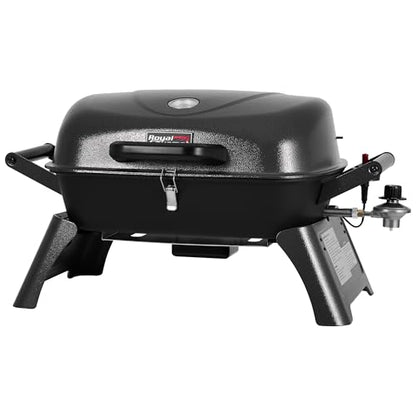 Royal Gourmet GT2006 Portable Tabletop Gas Grill, 12,000 BTU Output for Outdoor Camping, Foldable Legs, Piezo Ignition, Built-in Thermometer, for Tailgates and Camping Trips, Dark Gray