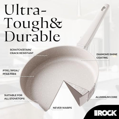 THE ROCK SOHO 8-Inch Non Stick Frying Pan with Lid–Nothing Sticks, Never Warps, Lasts Longer, Ceramic Non Toxic Skillet with Heat-Resistant Handle, PTFE PFOA & PFAS Free, Dishwasher Safe, Cream