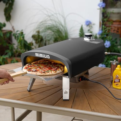 Mimiuo Outdoor Gas Pizza Oven with Automatic Rotating Stone - 39 lbs Heavy Duty Propane Pizza Stove 14 Inch for Backyard Camping, Bakes Pizza in 60 Seconds, Includes Pizza Stone, Peel & Cover