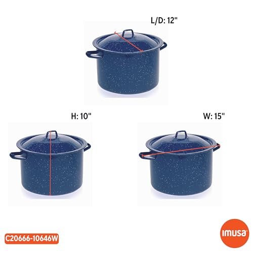 IMUSA USA Blue Enamel Stock Pot with Lid 12-Quart Speckled (C20666-10646W)
