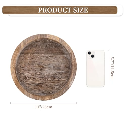 Hanobe Candle Plate Holder Tray: Round Wood Decorative Candle Plate - Rustic Farmhouse CoffeeTable Decor - Tealight Pillar Trays for Home Decor (Distressed)
