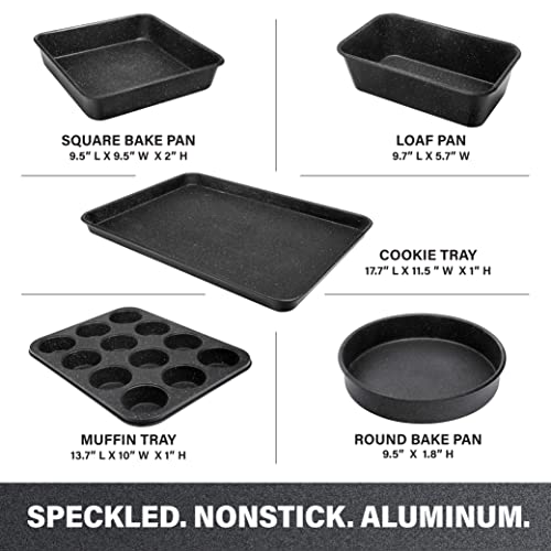 Granitestone Ultra Nonstick Bakeware Set, 5 Piece Dishwasher Safe Baking Pans Set with Muffin Pan, Loaf Pan, Round Baking Tray & Baking Sheet for Oven with Even Heating &No Warp Technology