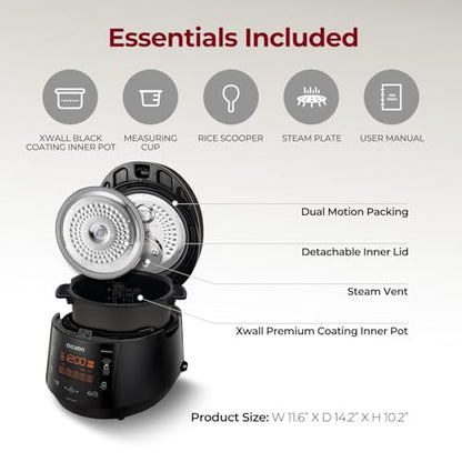 CUCKOO High Pressure Rice Cooker 6-Cup Uncooked / 12-Cup Cooked with Nonstick Inner Pot, Versatile Rice Maker with 12 Menu Options and Steam Plate, Fuzzy Logic Tech, Voice Guide, Black (CRP-P0609S)