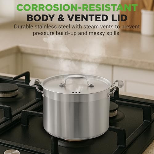 NutriChef 8 Qt Heavy-Duty Stockpot with Stainless Steel Lid - Induction Compatible Cooking Pot, Ideal for Soups and Stews
