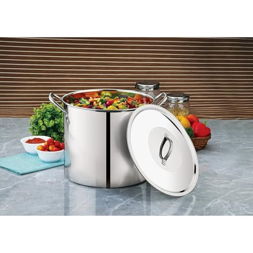 12-Qt Stainless Steel Stockpot with Metal Lid- Heavy Duty Cooking Pot for Pasta, Soup, Spaghetti, Nonstick Thick Bottom Big Stock Pot, Cookware for Canning, Boiling, Simmer