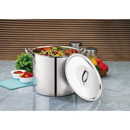 12-Qt Stainless Steel Stockpot with Metal Lid- Heavy Duty Cooking Pot for Pasta, Soup, Spaghetti, Nonstick Thick Bottom Big Stock Pot, Cookware for Canning, Boiling, Simmer