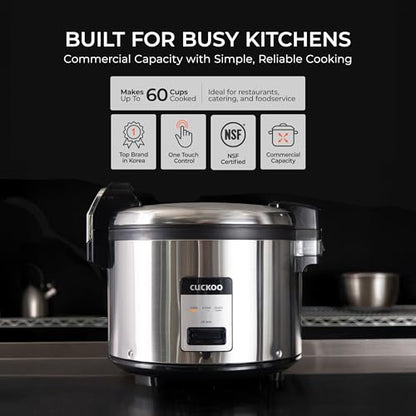 CUCKOO Commercial Rice Cooker & Warmer, Extra Large Rice Cooker 30-Cup Uncooked / 60-Cup Cooked, Professional Industrial Grain Cooker with Large Capacity, Easy One-Touch Operation, Silver (CR-3032)