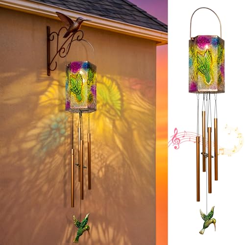 Hummingbird Solar Wind Chimes for Outside Gifts for Women,3D Multicolor Waterproof Solar Lantern Wind Chimes Outdoor Lights LED Hanging Decor for Garden, Patio, Yard Gifts for Mom Grandma
