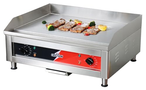 CROSSON ETL Listed 24"*16" Commercial Electric Countertop Griddle,Flat Top Heavy Duty Griddles with Non-Stick 2/5" Thick Iron Cooking Plate for Restaurant use-120V/3500W,Spatula Bonuses