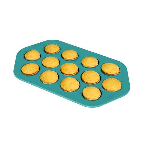 SO YUMMY by bella Baker’s Dozen Muffin Pan, 13 Round Cups Metal Baking Pan w Nonstick Coating & Stamped Fill Lines, PFAS Free, Dishwasher & Oven Safe, for Muffins & Cupcakes, Moonstruck