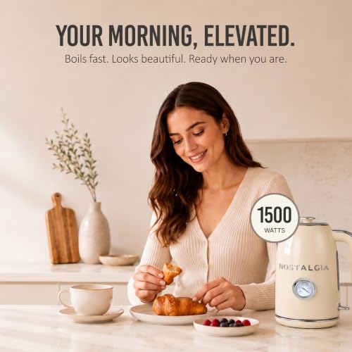 Nostalgia Retro Electric Kettle,1.7L Enamel-Coated Stainless Steel - Cream