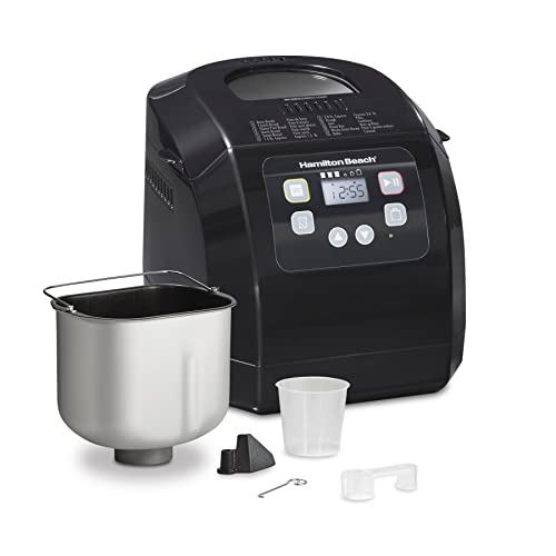 Hamilton Beach Automatic Bread Maker Machine, Digital, Programmable, 12 Settings + Gluten Free, PFAS-Free Nonstick Pan + Kneading Paddle, 2 lb Capacity, Black