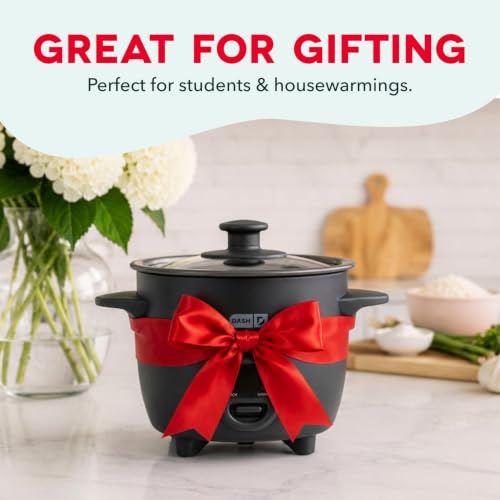 Dash Mini Ceramic Rice Cooker - Designed for Single-Serve Cooking - Compact Rice Cooker with Nonstick Removable Pot, Keep Warm Function & Easy-to-Clean Sleek Design - Black Ceramic