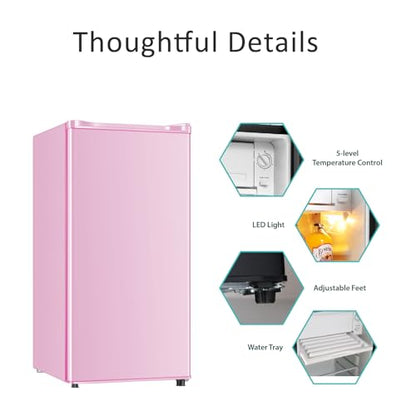 Seaoola 3.1 Cu.Ft Mini Fridge with Freezer for Dorm, Single Door, Pink
