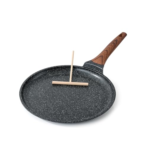 Kordisen Crepe Pan Nonstick, 12 Inch Dosa Pan with Spreader, Granite Coating Comales Para Tortillas Pancake Pan, Flat Bottom for Stove Top, Induction Compatible, PFOA Free