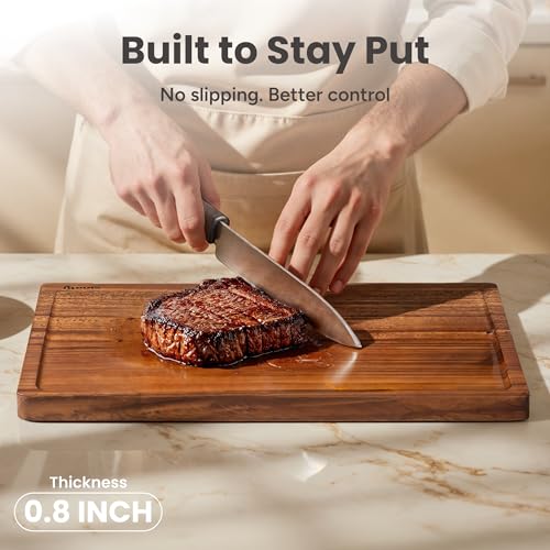 SMIRLY Walnut Cutting Board for Kitchen - Wood Cutting Boards with Handle and Juice Groove for Meal Prep, Serving, Charcuterie - Kitchen Gadgets - Non Toxic Wooden Chopping Board Set of 3 with Holder