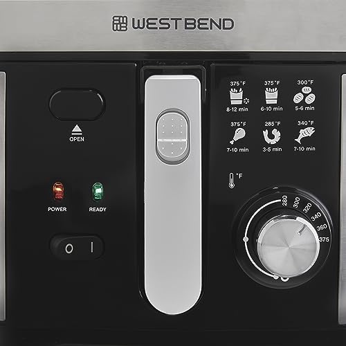 West Bend Deep Fryer with Adjustable Temperature Control Nonstick Basket Easy-View Window and Temperature Guide, Folding Handle and Locking Cover for Easy Storage, 3-Liter, Silver