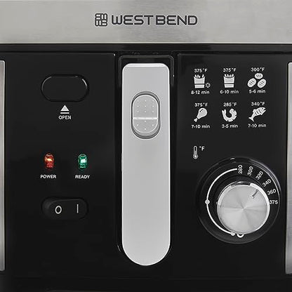 West Bend Deep Fryer with Adjustable Temperature Control Nonstick Basket Easy-View Window and Temperature Guide, Folding Handle and Locking Cover for Easy Storage, 3-Liter, Silver