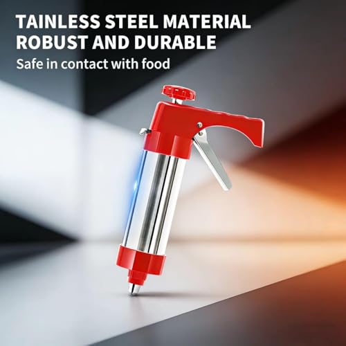 Stainless Steel Spritz Cookie Press - Press Gun Kit with 13 Discs & 8 Piping Tips, DIY Christmas Maker, Practical Baking Gadgets red