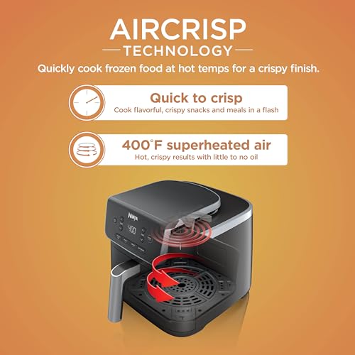 Ninja Air Fryer with Air Crisp | 5 QT Capacity fits up to 4lbs of Fries | 4-in-1 Pro Air Fry, Roast, Reheat, Dehydrate | 400°F Max Temp | 1750 Watts | W/Nonstick Basket & Crisper Plate | Grey | AF141