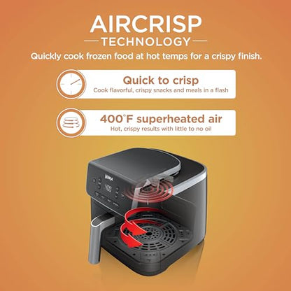 Ninja Air Fryer with Air Crisp | 5 QT Capacity fits up to 4lbs of Fries | 4-in-1 Pro Air Fry, Roast, Reheat, Dehydrate | 400°F Max Temp | 1750 Watts | W/Nonstick Basket & Crisper Plate | Grey | AF141