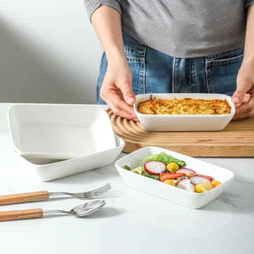 XINLTC 13.5oz Ceramic Small Baking Dish 4 Pack, 7 × 4.3 x 1.5 Inch Rectangle Baking Dish for Oven, Small Rectangle Ramekin, Individual Portion Casserole Dishes in Microwave Air Fryer Toaster Oven